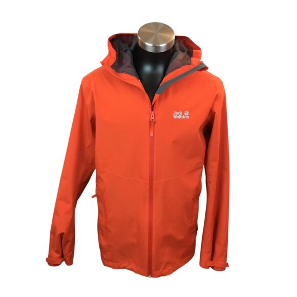 Jack Wolfskin Mens Medium Texapore Ecosphere Waterproof Hooded Jacket Orange - Picture 2 of 11